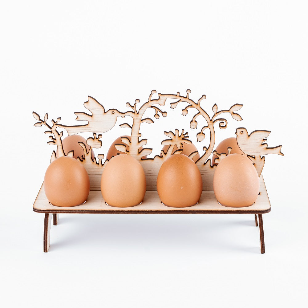 Suport din lemn pentru ouă de Paște cu păsări
